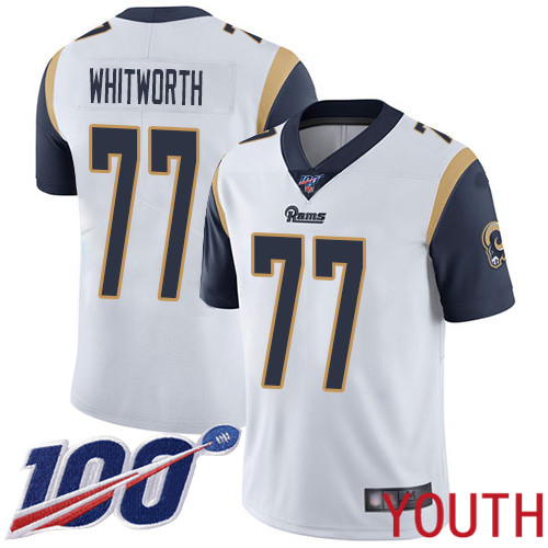 Los Angeles Rams Limited White Youth Andrew Whitworth Road Jersey NFL Football #77 100th Season Vapor Untouchable